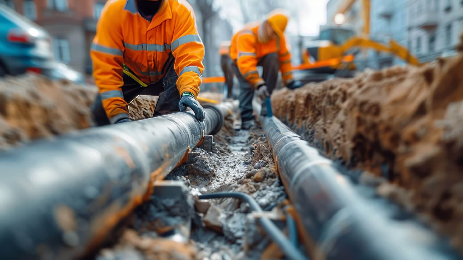Stormwater pipes bedded in a trench ready for backfill